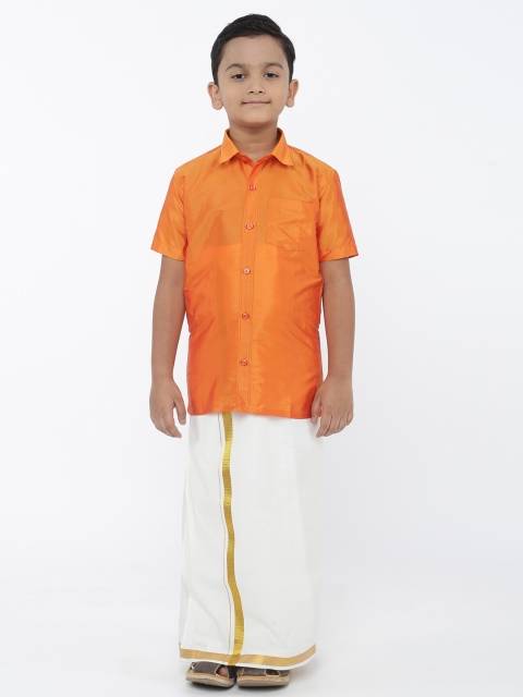 

LITTLESTARS Boys Orange & White Shirt with Dhoti