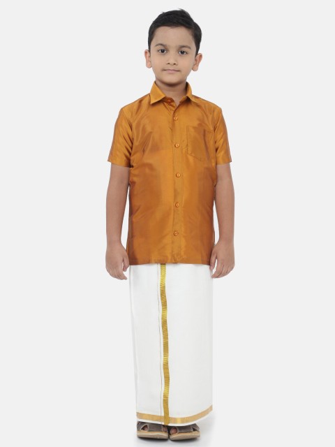 

LITTLESTARS Boys Mustard & White Shirt With Dhoti