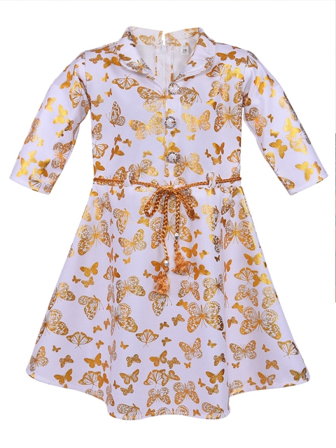 

Wish Karo Girls White & Gold-Toned Belted Shirt Dress