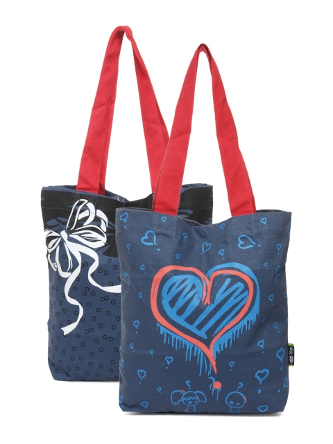 

Kanvas Katha Pack of 2 Printed Tote Bags, Navy blue