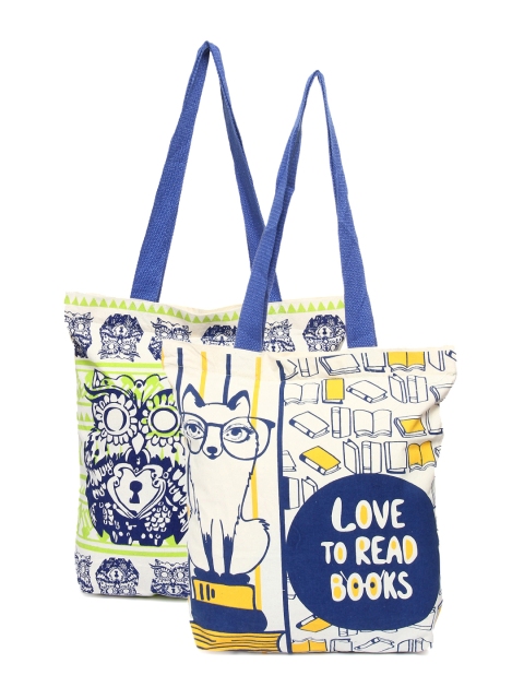 

Kanvas Katha Pack of 2 Printed Canvas Tote Bags, Off white