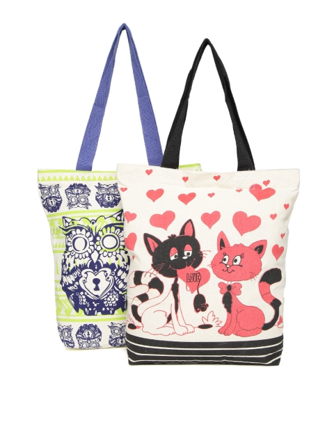 

Kanvas Katha Pack of 2 Printed Tote Bags, Cream