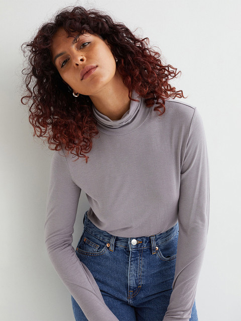 

H&M Grey Viscose Polo-Neck Top