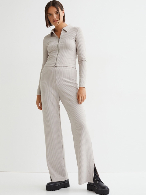 

H&M Women Grey Wide Slit-Hem Jersey Trousers