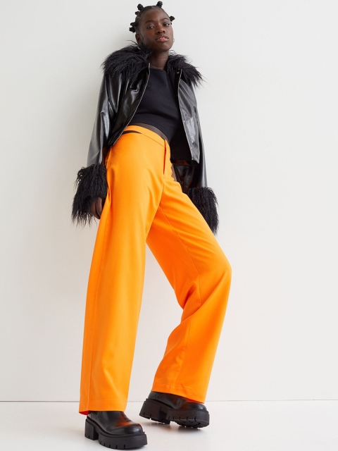 

H&M Women Orange Cut-Out-Detail Trousers