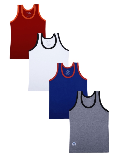 DChica Boys Blue & Red Pack of 4 Solid Cotton Vests