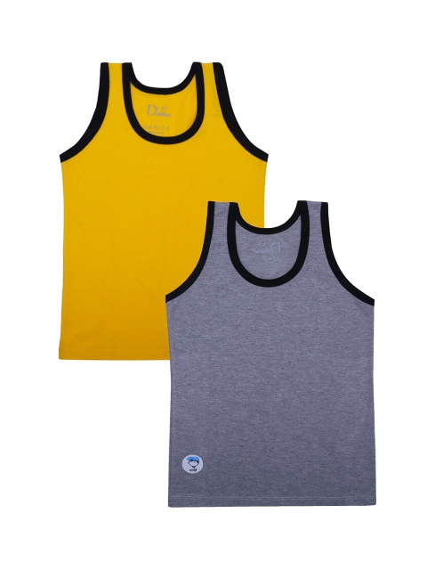 

DChica Boys Yellow & Grey Pack of 4 Solid Cotton Vests, Grey melange