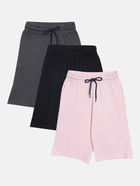 

American Kids Pack Of 3 Girls Grey & Pink Pure Cotton Lounge Shorts