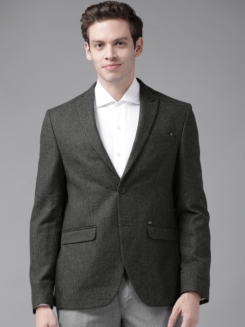 

Blackberrys Men Charcoal Grey Self Design Single Breasted Blazer