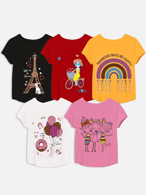 

Trampoline Girls Pack of 5 Multicoloured Printed Cotton T-shirt, Multi