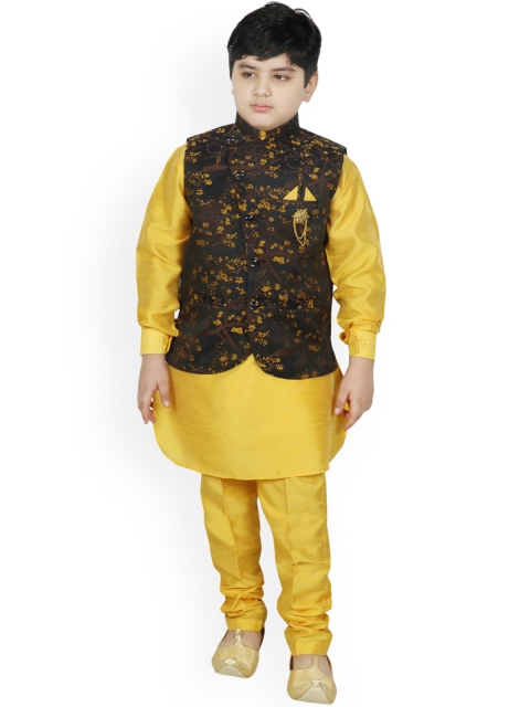 

SG YUVRAJ Boys Yellow Regular Raw Silk Kurta with Churidar & Waistcoat