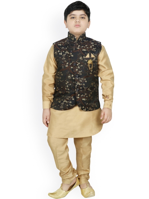 

SG YUVRAJ Boys Beige Regular Raw Silk Kurta with Churidar With Nehru Jacket