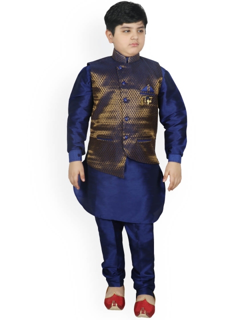 

SG YUVRAJ Boys Blue Regular Raw Silk Kurta with Churidar & Waistcoat