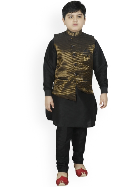 

SG YUVRAJ Boys Black Solid Regular Raw Silk Kurta with Churidar