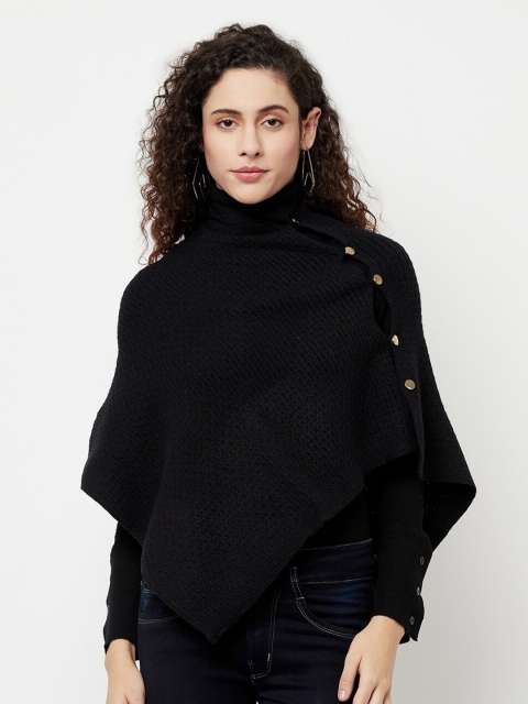 

iki chic Women Black Woollen Knitted Poncho
