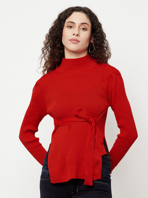 

iki chic Women Red Solid Wool Turtle Neck Pullover Sweater