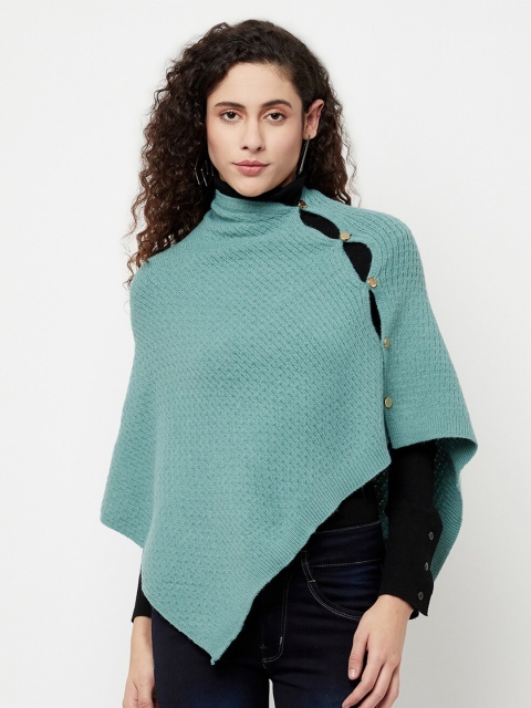 

iki chic Women Green Button Detailing Woollen Poncho