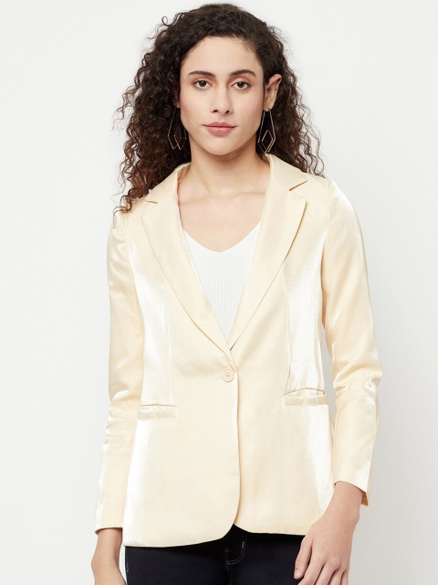 

iki chic Women Beige Satin Single Breasted Slim Fit Blazer