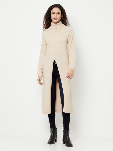 

iki chic Women Cream-Coloured Woollen Longline Pullover