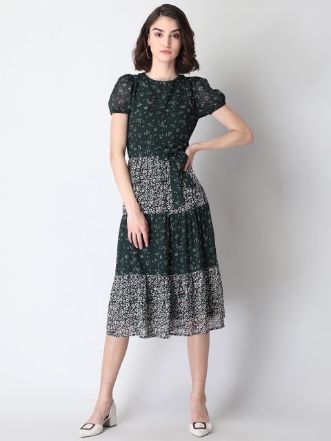 

FabAlley Green & Cream-Coloured Floral Midi Dress