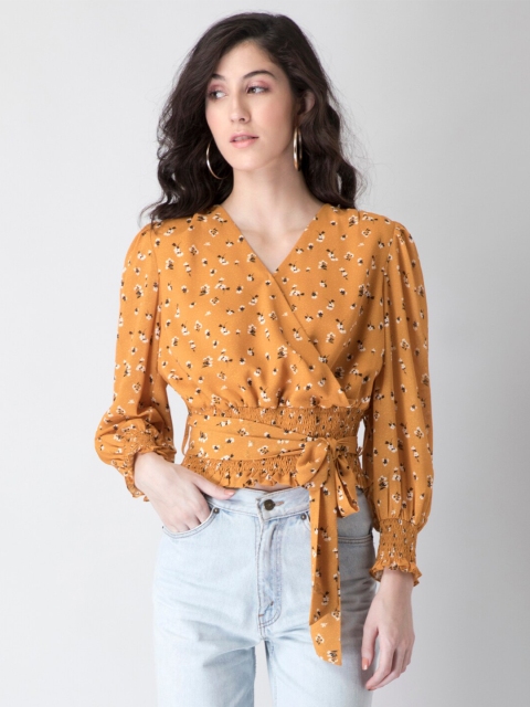 

FabAlley Yellow Floral Georgette Wrap Top