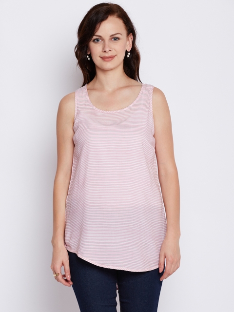 

People Women Pink & White Striped Semi-Sheer Top