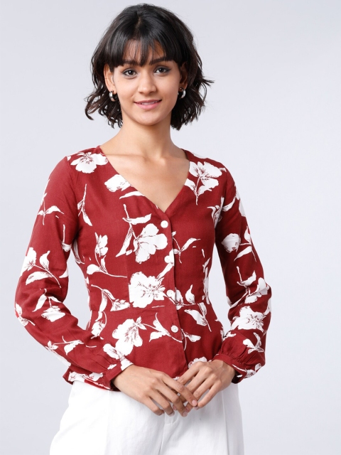 

Tokyo Talkies Maroon & White Floral Shirt Style Top