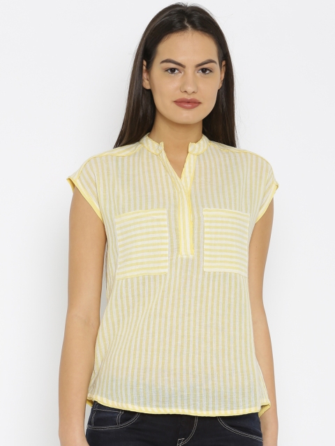 

People Women Yellow Striped Casual Shirt
