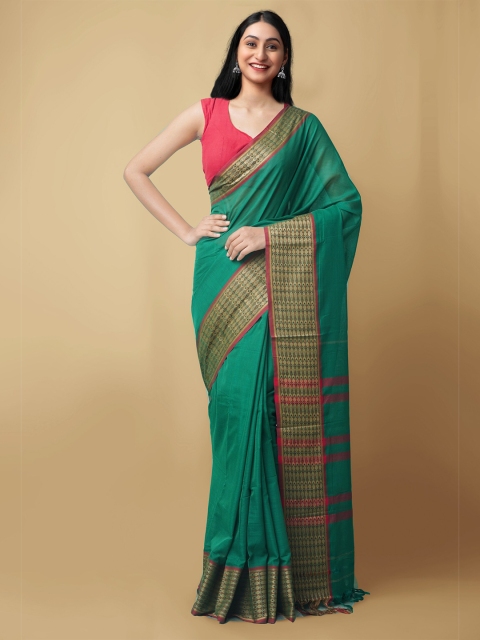 

Unnati Silks Green & Maroon Pure Handloom Sustainable Narayanpet Cotton Saree