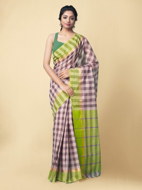 

Unnati Silks Green & Grey Woven Design Pure Handloom Sustainable Pavani Mangalagiri Cotton Saree