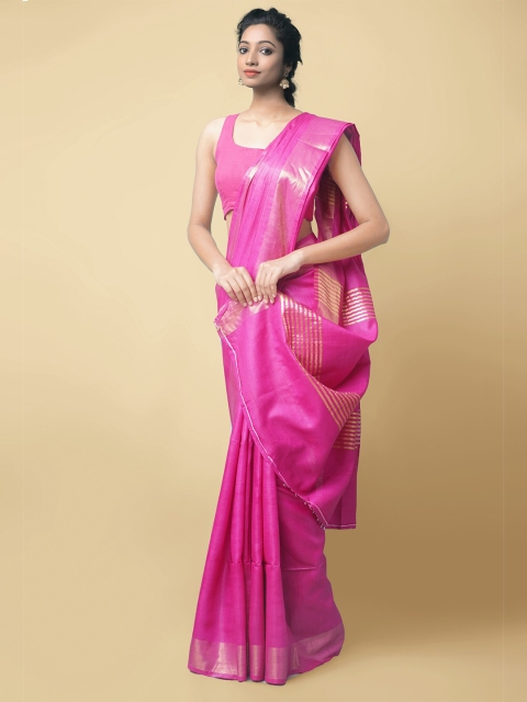 

Unnati Silks Pink Zari Pure Handloom Sustainable Tussar Silk Saree