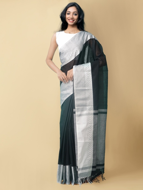 

Unnati Silks Black & Silver-Toned Zari Pure Cotton Mangalagiri Saree