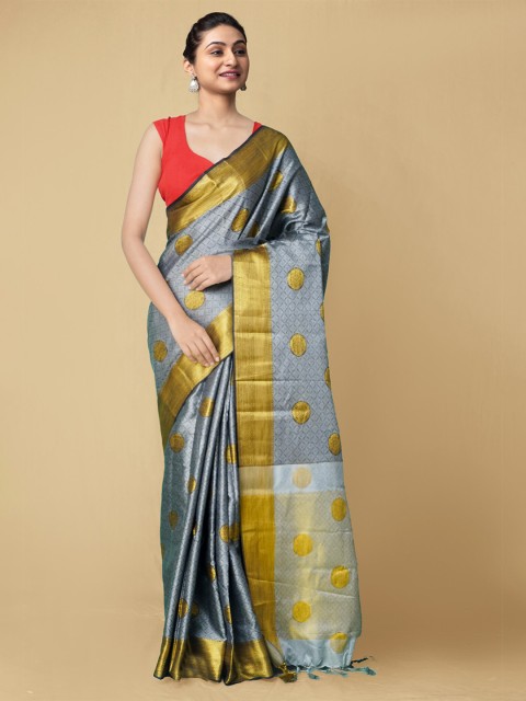 

Unnati Silks Grey & Red Woven Design Art Silk Patola Saree