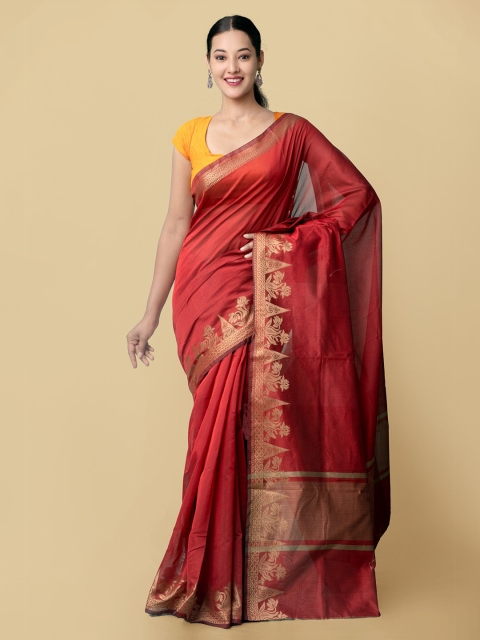 

Unnati Silks Maroon & Gold-Toned Silk Cotton Baluchari Saree