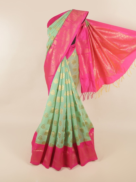 

Pothys Green & Pink Floral Woven Design Silk Cotton Saree