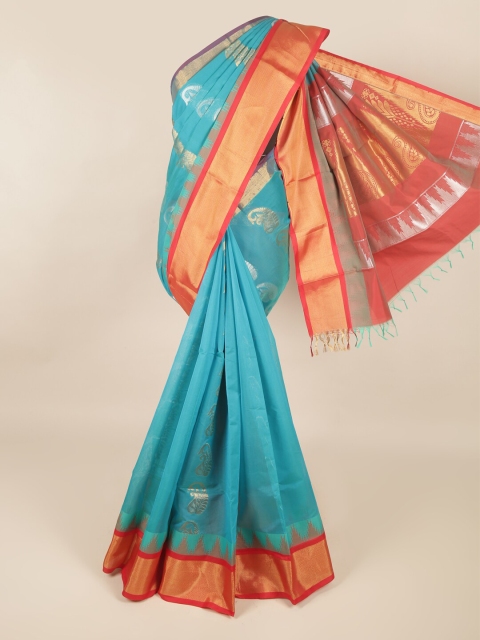 

Pothys Blue & Red Ethnic Motifs Silk Cotton Saree