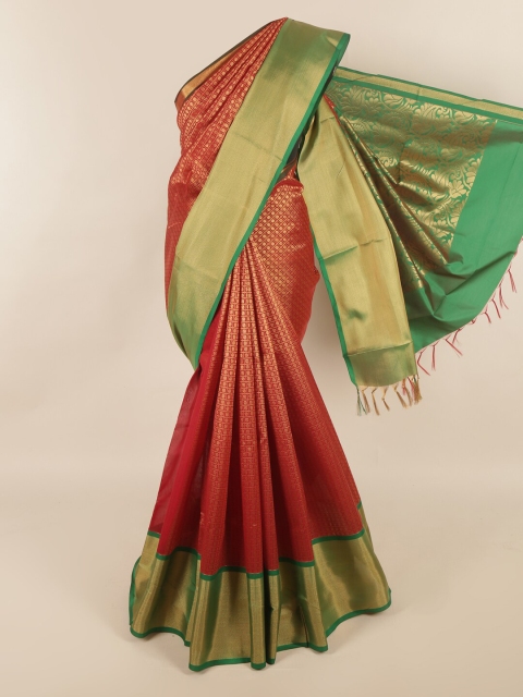 

Pothys Red & Green Ethnic Motifs Zari Silk Cotton Saree