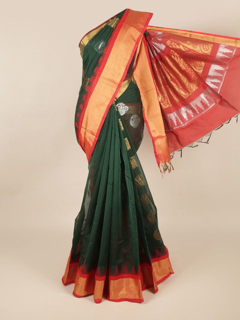 

Pothys Green & Red Ethnic Motifs Silk Cotton Saree