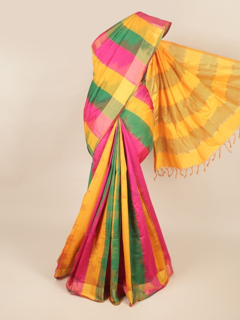 

Pothys Yellow & Pink Checked Silk Cotton Saree