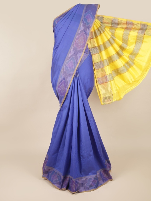 

Pothys Blue & Yellow Colourblocked Silk Cotton Saree
