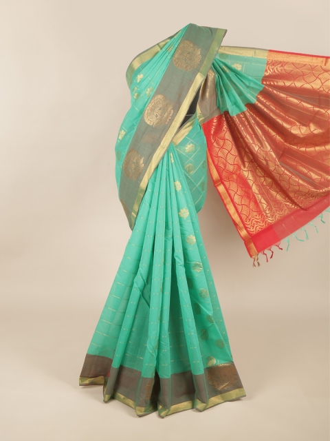

Pothys Green & Red Ethnic Motifs Zari Silk Cotton Saree
