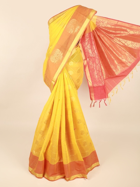 

Pothys Yellow & Pink Woven Design Silk Cotton Saree