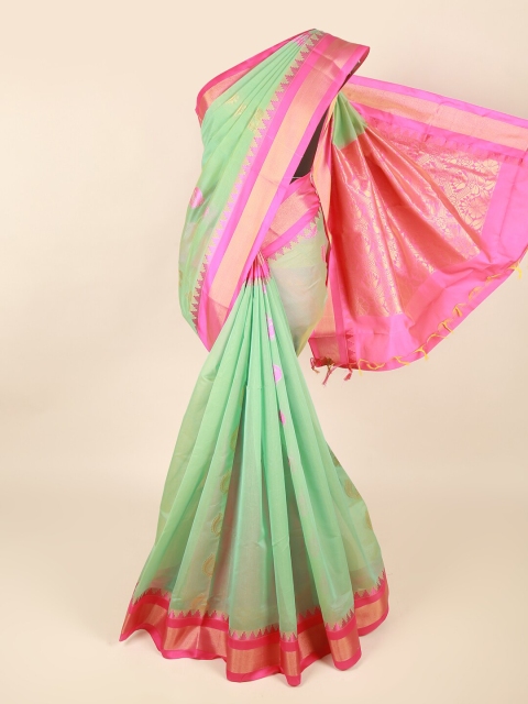 

Pothys Green & Pink Ethnic Motifs Zari Silk Cotton Saree