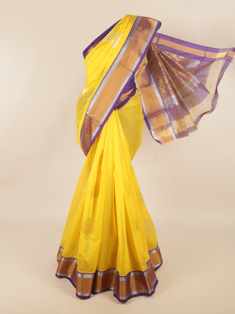 

Pothys Yellow & Blue Floral Silk Cotton Saree