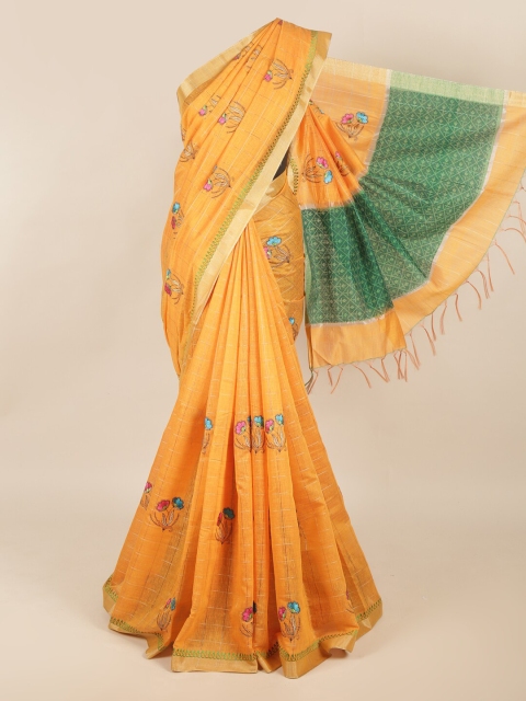 

Pothys Orange & Green Floral Zari Silk Cotton Saree