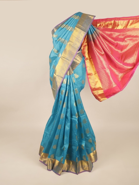 

Pothys Blue & Pink Paisley Zari Pure Silk Saree