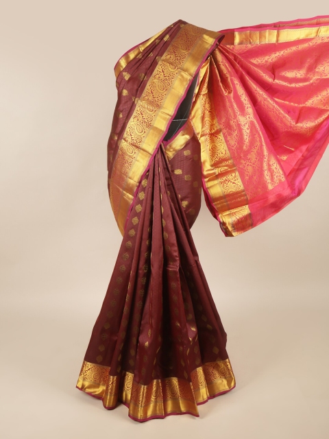 

Pothys Maroon & Gold-Toned Ethnic Motifs Zari Pure Silk Saree