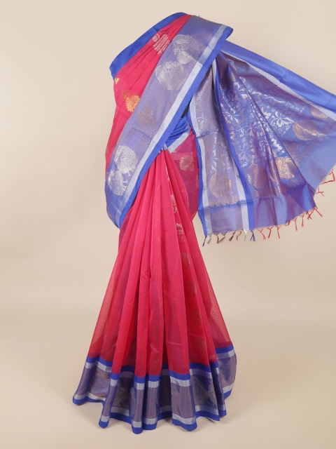 

Pothys Magenta & Blue Ethnic Motifs Zari Silk Cotton Saree