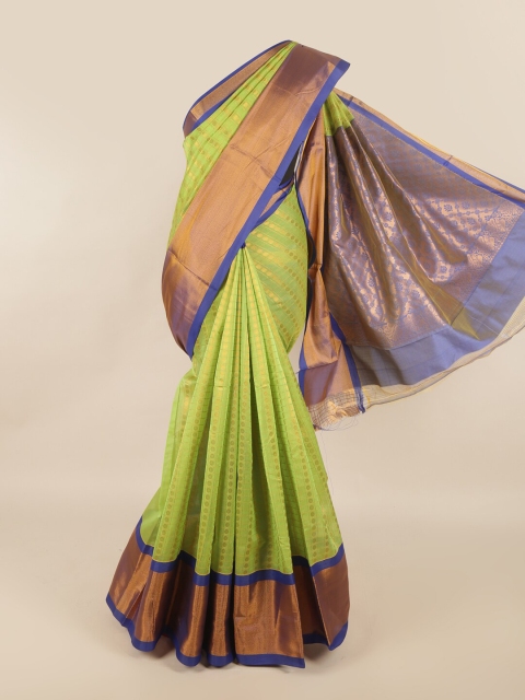 

Pothys Green & Blue Floral Zari Silk Cotton Saree
