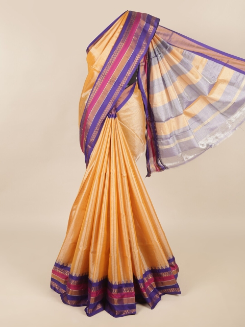 

Pothys Peach-Coloured & Blue Zari Silk Cotton Saree